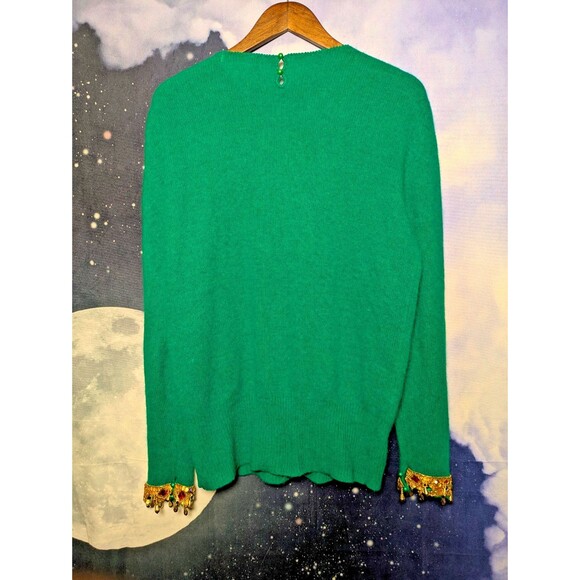 Vintage Green Jewel Embellished Sweater Size M Shannan Glam 80s Festive Luxury - Picture 7 of 7